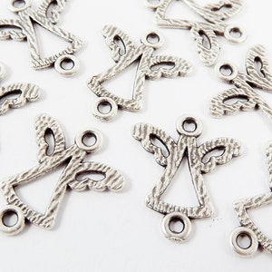 8 Mini Textured Angel Charm Connectors - Matte Antique Silver Plated