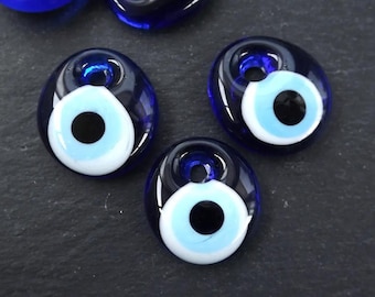 Glass Evil Eye Nazar Bead Pendants, Small Turkish Protective Amulet Talisman, 35mm, 3pcs