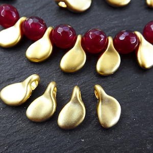 Perles de pagaie pincées en or, Perles grecques de Mykonos, Perles en métal organique, espaceur de perles pour fabrication de bijoux, 6 pièces plaqué or mat 22 carats