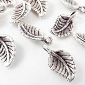 10 Mini Leaf Charms - Matte Silver Plated