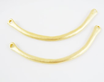 2 Organic Shaped Curve Bar Connector - 22k Matte Gold Plated