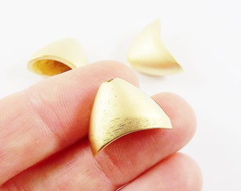 3 Large Plain Simple Flat Cone Bead End Caps -  22k Matte Gold Plated  Round Bead caps