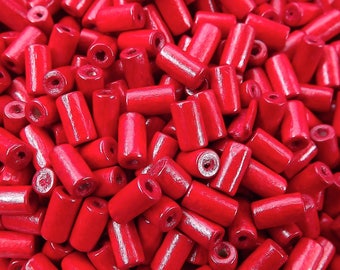 Poppy Red Wood Tube Beads Satin Varnished, Wooden Beads, Wooden Spacers, Red Wood Beads, Red Tube Beads, 8mm Choose 50pcs, 200pcs or 400pcs