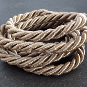 Latte Beige 7mm Twisted Rayon Satin Rope Silk Braid Cord - 3 Ply Twist - 1 meters - 1.09 Yards
