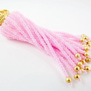 Long Baby Pink Beaded Tassel - 22k Matte Gold Plated Brass - 1PC