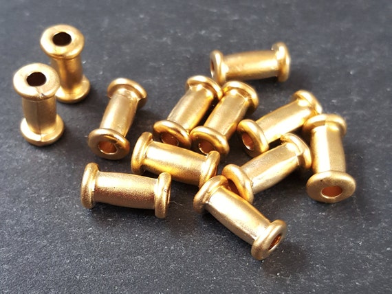 2mm Tiny Hexagon Barrel Tube Bead Spacers 22k Matte Gold Plated 50pcs