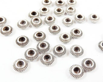 30 5mm x 2mm Round Ribbed Matte Silver Plated Beads Spacers