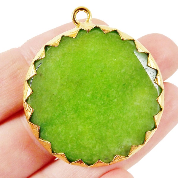 36mm Yasemin Green Faceted Jade Pendant - 22k Matte Gold Plated 1pc