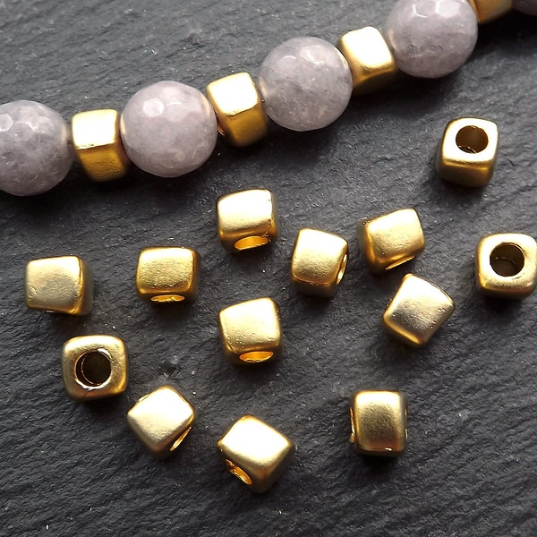 Small Square Nugget Gold Bead Spacers, Organic Square Beads, Greek Mykonos Gold Bead, Tarnish Resistant Beads, 22k Matte Gold Plated, 12pc