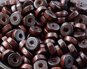 Natural Round Rondelle Heishi Wood Beads Dark Brown Dyed Varnished Plain Round Smooth Ball Bead Spacers 8mm - Choose 50pcs, 200pcs or 400pcs
