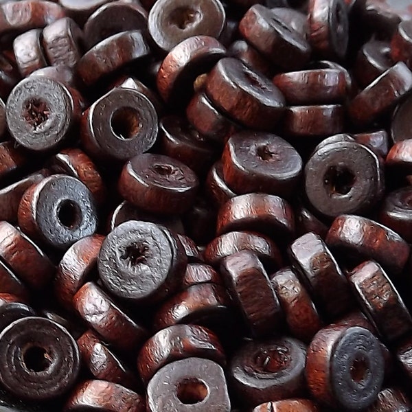 Natural Round Rondelle Heishi Wood Beads Dark Brown Dyed Varnished Plain Round Smooth Ball Bead Spacers 8mm - Choose 50pcs, 200pcs or 400pcs