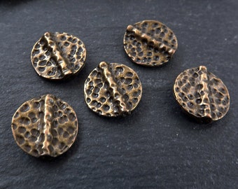 5 Round Hammered Bead Spacers, Disc Beads, Statement Beads, Bronze Beads, Bronze Spacers, Beading Supplies, Antique Bronze Plated