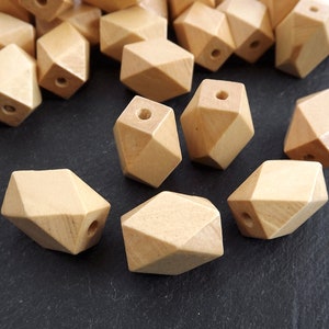 Hexagon Wood Bead Natural Beige Wooden Beads, Large Long Facet Wooden Geometric Bead Spacers, Satin Varnished, 21x14mm 6pcs