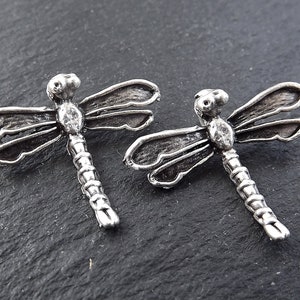 Silver Dragonfly Charms, Dragonfly Pendant, Small Dragonfly Charms, Dragonflies, Winged, Back Loop, Matte Antique Silver Plated, 2pc