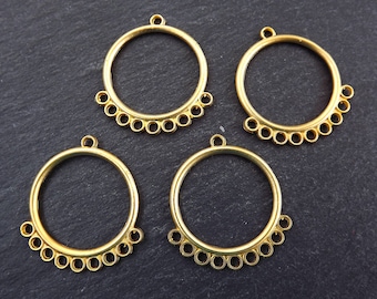 Pendientes redondos de oro con forma de araña, conector para araña, dijes para araña, colgantes para araña, 9 anillas, chapado en oro mate de 22 k, 4 piezas