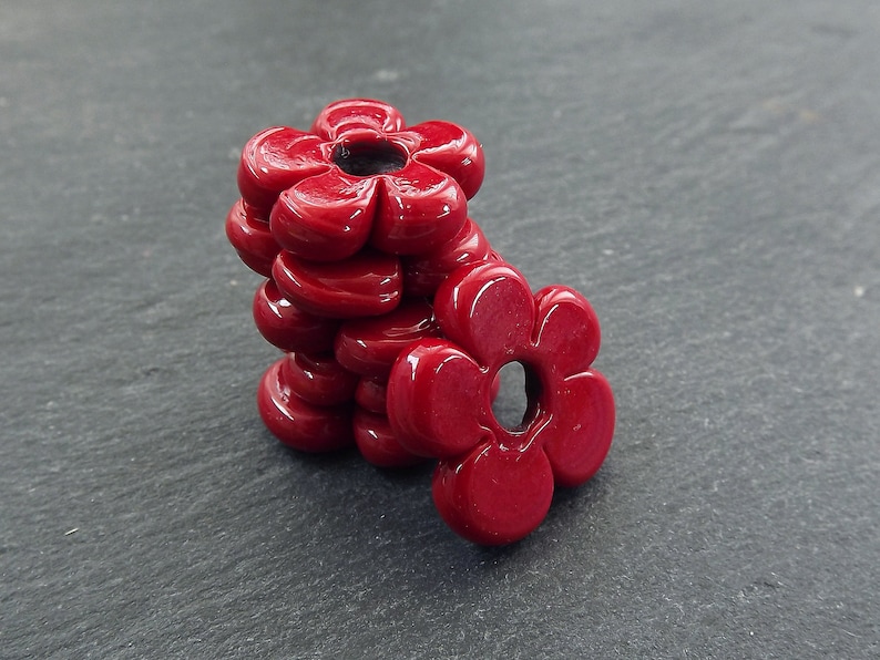 6 Red Glass Flower Beads Large Chunky Flower Artisan Handmade Etsy