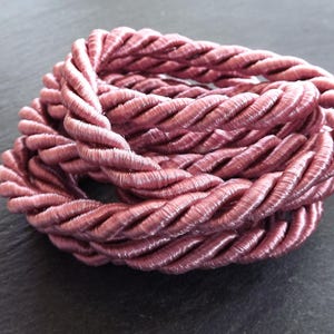 Crushed Rose Pink 7mm Twisted Rayon Satin Rope Silk Braid Cord - 3 Ply Twist - 1 meters - 1.09 Yards