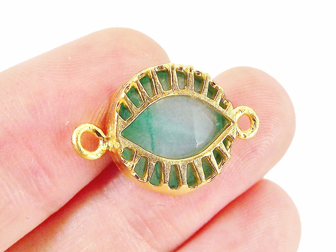 Aqua Jade Stone Eye Connector 22K Matte Gold Plated Etsy