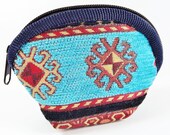 Exotic Rug Carpet Bag Purse - Black, Turquoise & Navy - Shell Shaped - Alternative Jewelry Packaging - No:3 - 1 PC