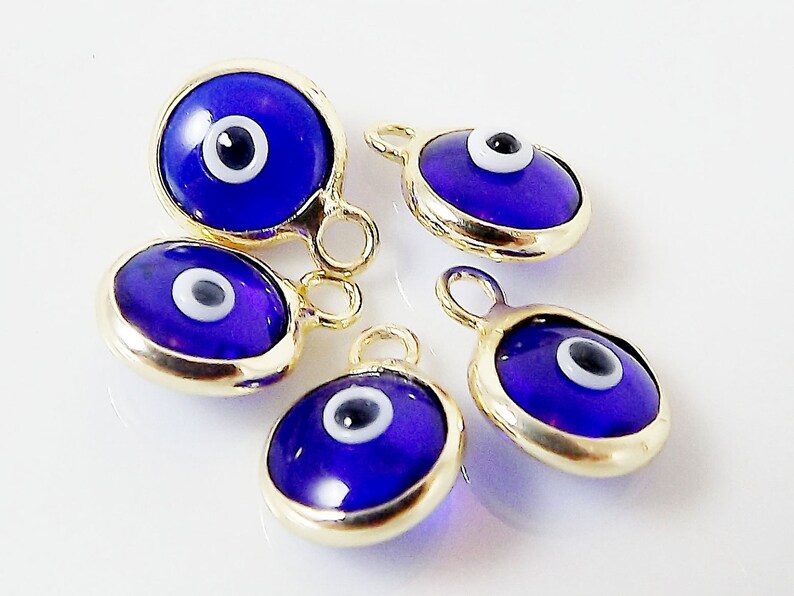5 Mini Navy Blue Evil Eye Nazar Artisan Glass Bead Charms Etsy
