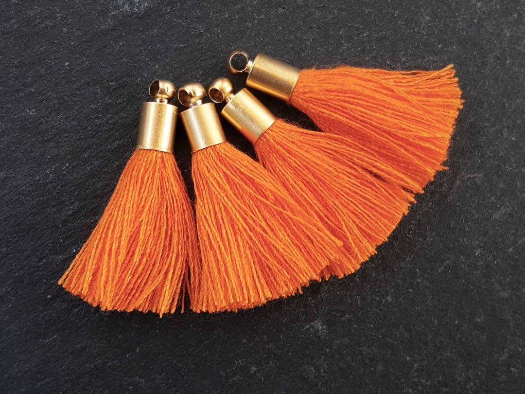 Pumpkin Orange Tassel Charms, Mini Tassel Pendant, Earring Tassel, Bracelet Tassel, Orange