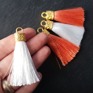 Peach Color Thread Tassels With Beads Set Of 2 main image 0