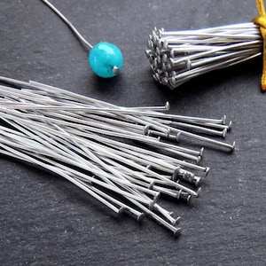 Flat Headpins T Pins 2 inch 20 Gauge 20G, 1.8mm Head, Jewelry Making, Silver Findings, Silver Plated, 100pcs