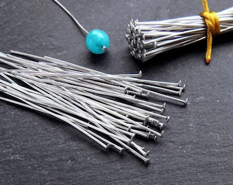Flat Headpins T Pins 2 inch 20 Gauge 20G, 1.8mm Head, Jewelry Making, Silver Findings, Silver Plated, 100pcs