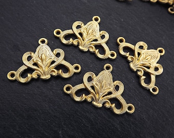 Gold Chandelier, Multi Strand Link,  Multi Strand Connector, Art Nouveau, Gold Pendant, Gold Connector, Gold Link, 22k Matte Gold Plated 4pc
