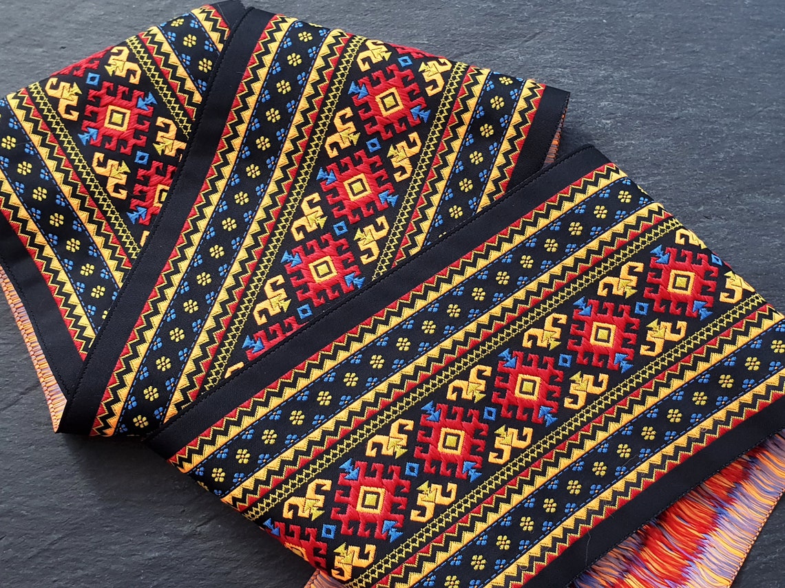 Folk Ribbon, Orange, Red, Blue, Black, Thick Ribbon, Embroidered ...