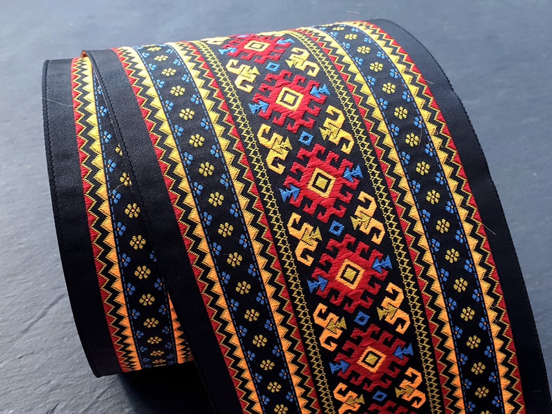 Folk Ribbon, Orange, Red, Blue, Black, Thick Ribbon, Embroidered ...