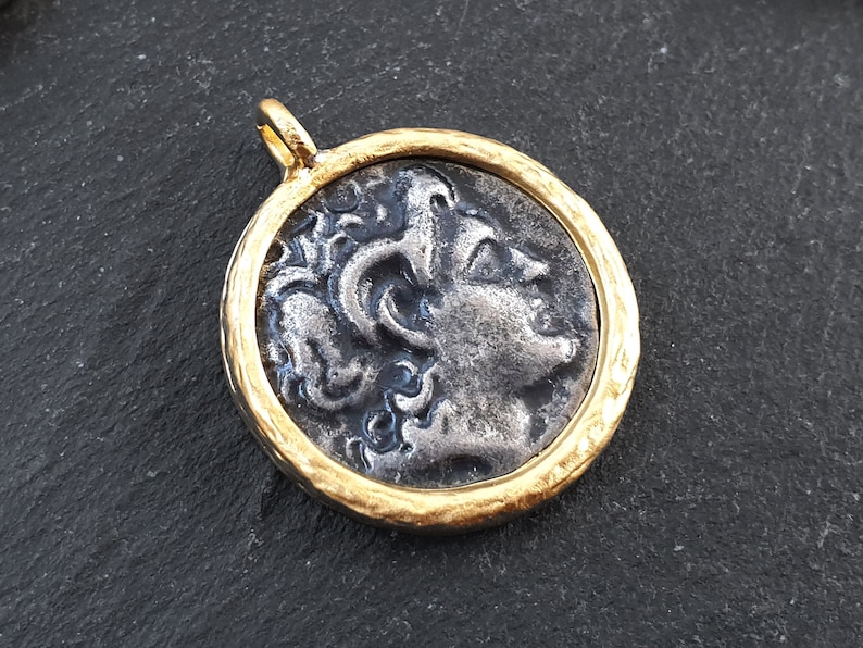 Greek Coin Pendant Gold Frame Bezel Alexander the Great Coin image 0