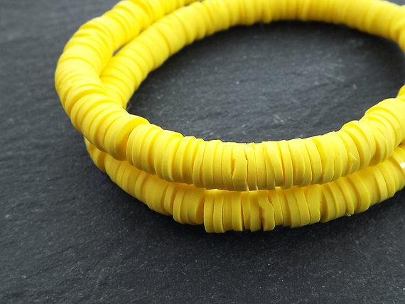6mm Yellow Heishi Beads, Polymer Clay Disc Beads, African Disc