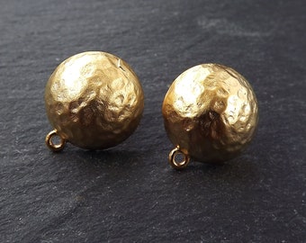 Hammered Dome Posts, Post Earrings, Dome Earrings, Stud Earrings, Ear Post, Earring Component, 22k Matte Gold, 1 Pair, with Butterfly Backs