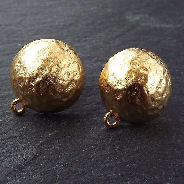 Hammered Dome Posts, Post Earrings, Dome Earrings, Stud Earrings, Ear Post, Earring Component, 22k Matte Gold, 1 Pair, with Butterfly Backs