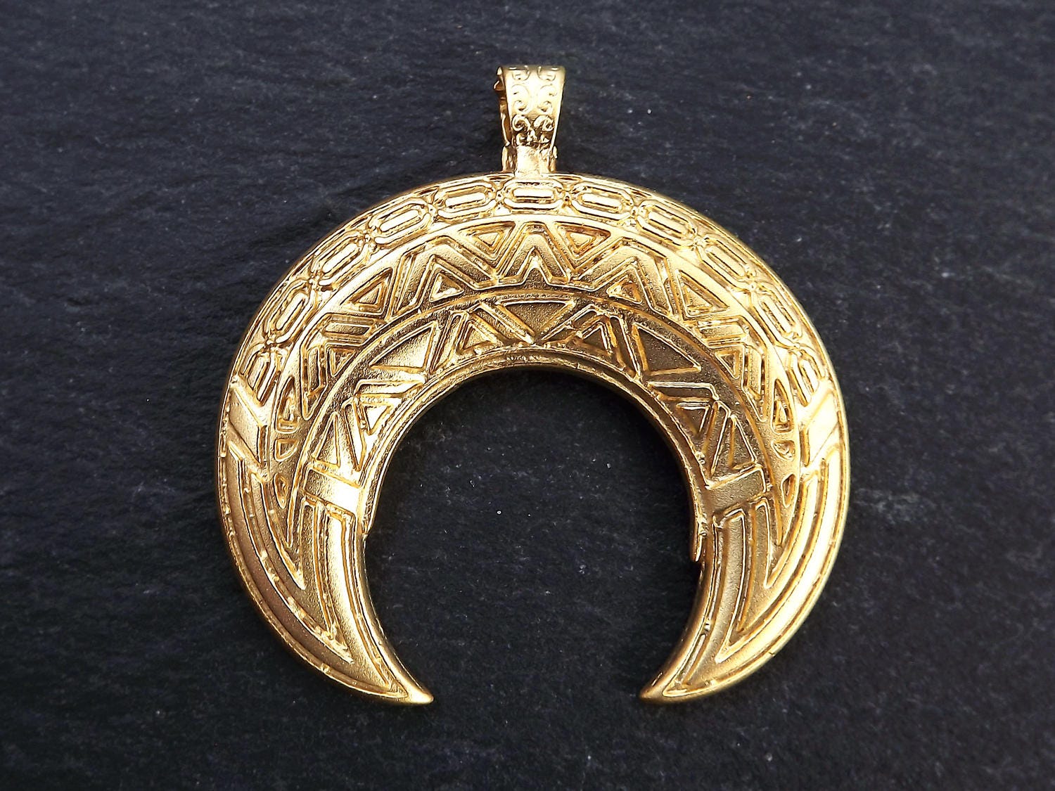 Large Gold Crescent Pendant Double Horn Pendant Tribal | Etsy