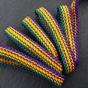 Purple Yellow Green Flat Braided Cord, Woven Trim, Bracelet Cord, Braided Trim, Textile Cord, Macrame, 1 Meter = 3.3 Feet = 1.09 Yards