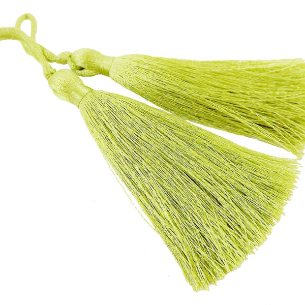 Green Chartreuse Silk Tassel Braided Loop, Handmade Quality Tassel, Jewelry Tassel, Keychain tassel, Home Decor tassel, 3inch = 77mm, 2pc