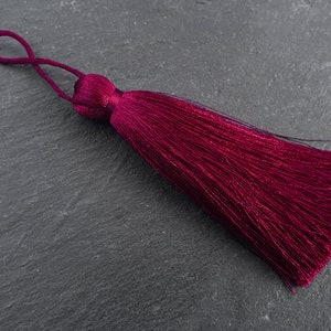 Burgundy Silk Tassels Braided Loop, Handmade High Quality Thick Tassels, Jewelry Tassel, Keychain tassel, Home Decor tassel,  113mm, 1 pc