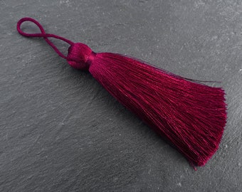 Burgundy Silk Tassels Braided Loop, Handmade High Quality Thick Tassels, Jewelry Tassel, Keychain tassel, Home Decor tassel,  113mm, 1 pc