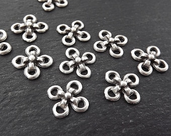 Clover Four Loop Connector Component Ethnic Tribal Jewelry Making Supplies Matte Antique Silver Plated - 12pc