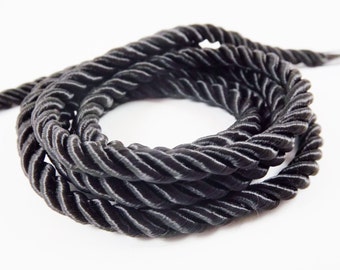 Black Rayon Satin Rope, 5mm Twisted Cord, Jewelry Necklace Cord (1 meter)