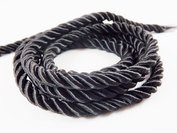 Black Rope 5mm Cord Rayon Satin Rope Silk Braid, Twisted Rope
