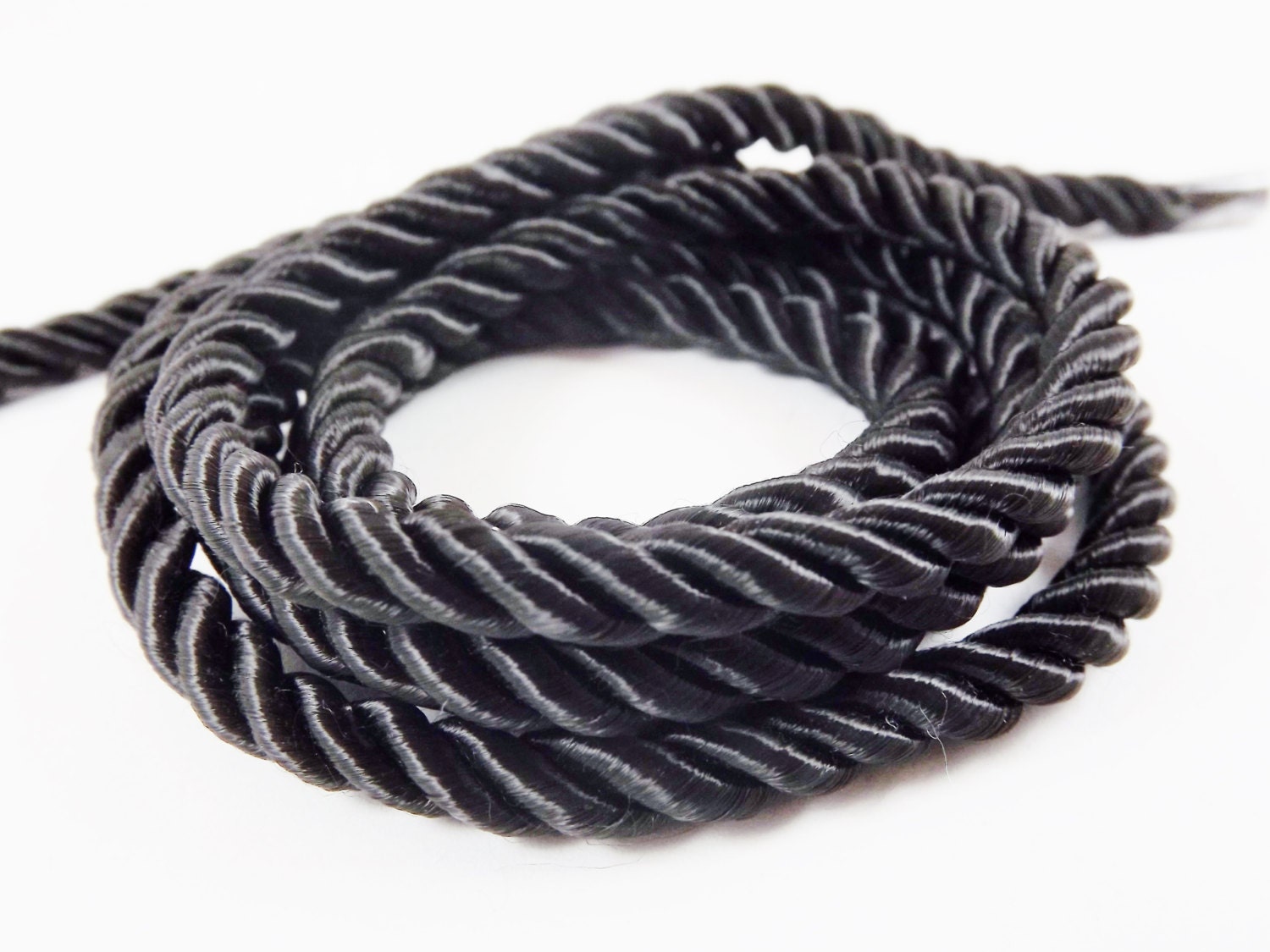 3.5mm Black Twisted Rayon Satin Rope Silk Braid Cord - 3 Ply Twist