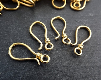 Gold Hook Clasp Findings, Shepherds Hook Clasp, Necklace clasps, Bracelet Clasp, 22k Matte Gold Plated Brass, 4 Hooks