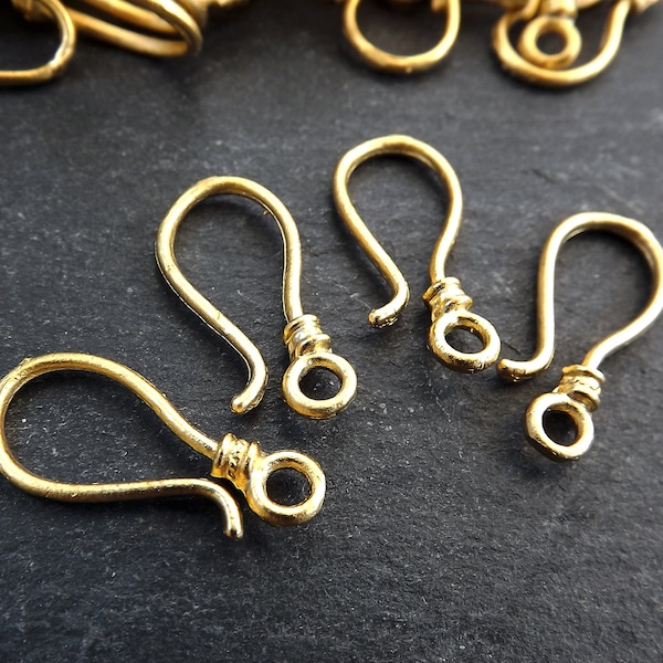 Gold Hook Clasp Findings, Shepherds Hook Clasp, Necklace clasps, Bracelet Clasp, 22k Matte Gold Plated Brass, 4 Hooks