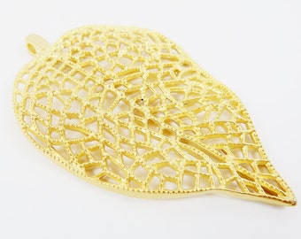 Extra Large Leaf Pendant, Gold Leaf, Gold Leaf Pendant, Focal Pendant, Large Gold Leaf, Gold Jewelry Supplies - 22k Matte Gold Plated - 1PC