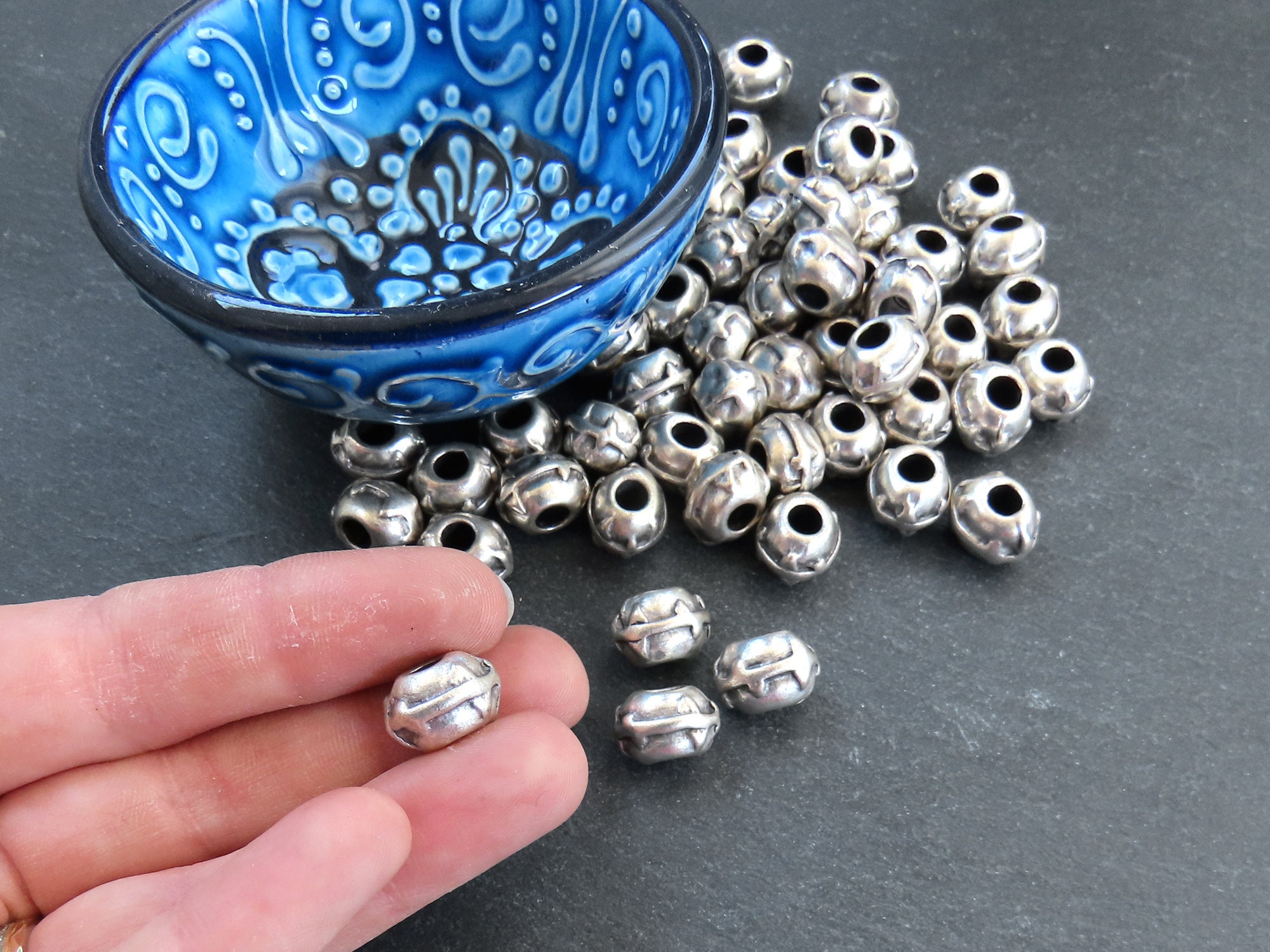 Chunky Rondelle Spacer Beads with Organic Wavy Tooth Detail, Ethnic Metal  Statement Beads, Bracelet Bead Spacer, Matte Antique Silver, 4pc
