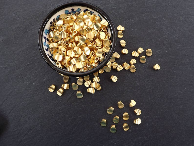 10 Pinched Gold Beads Spacers Jewelry Making Supplies Etsy