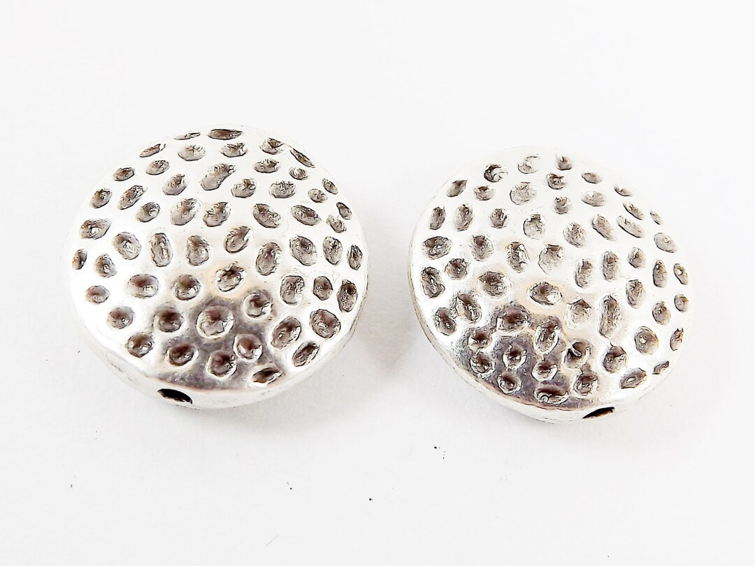 2 Hammered Round Pillow Spacer Beads Matte Antique Silver - Etsy